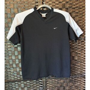 Vintage Nike Mesh Black White Jersey Shirt Womens XL Short Sleeve V Neck Logo